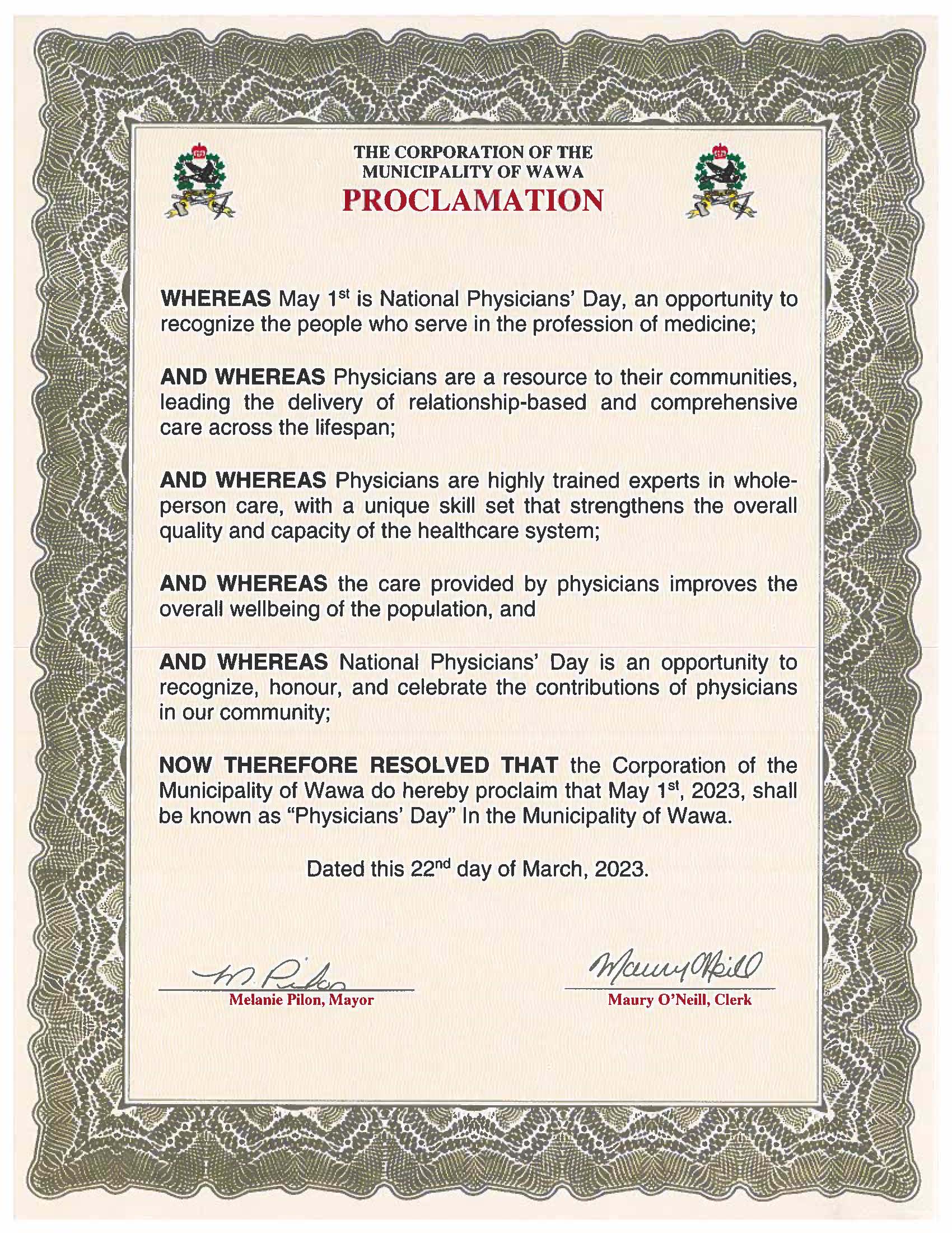 Proclamation - Physicians Day