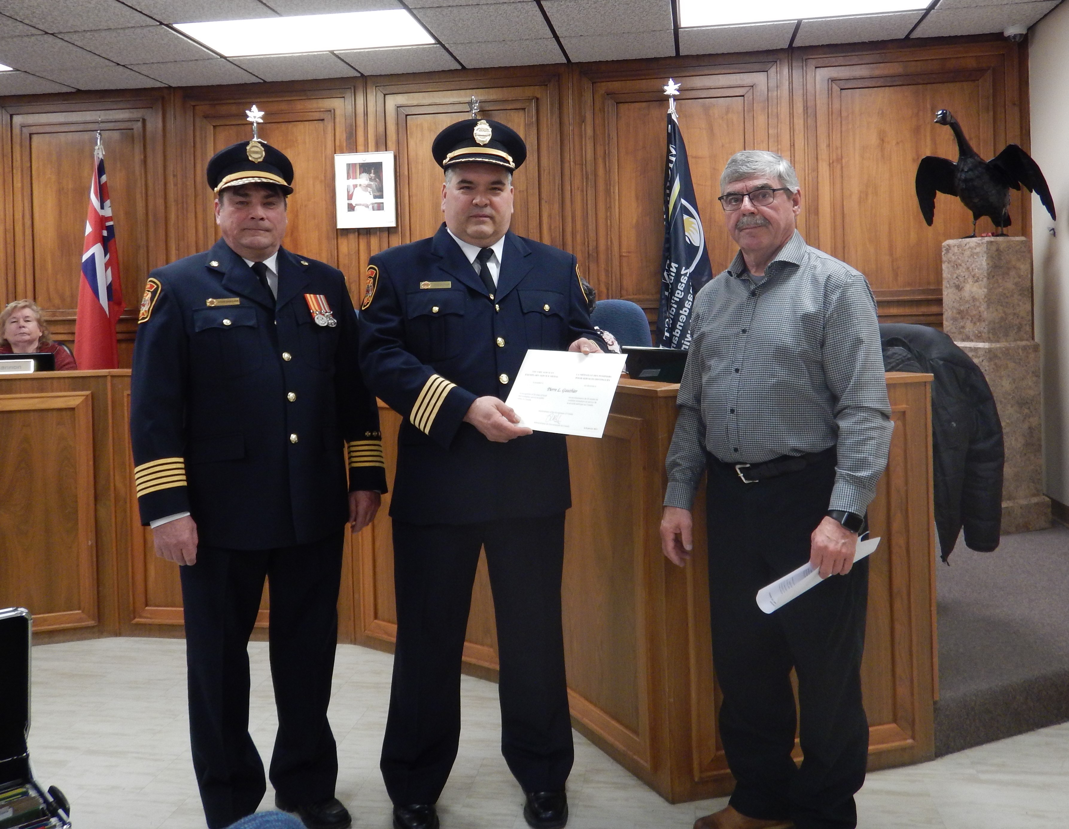 Mayor with Fire Chief and Deputy Chief