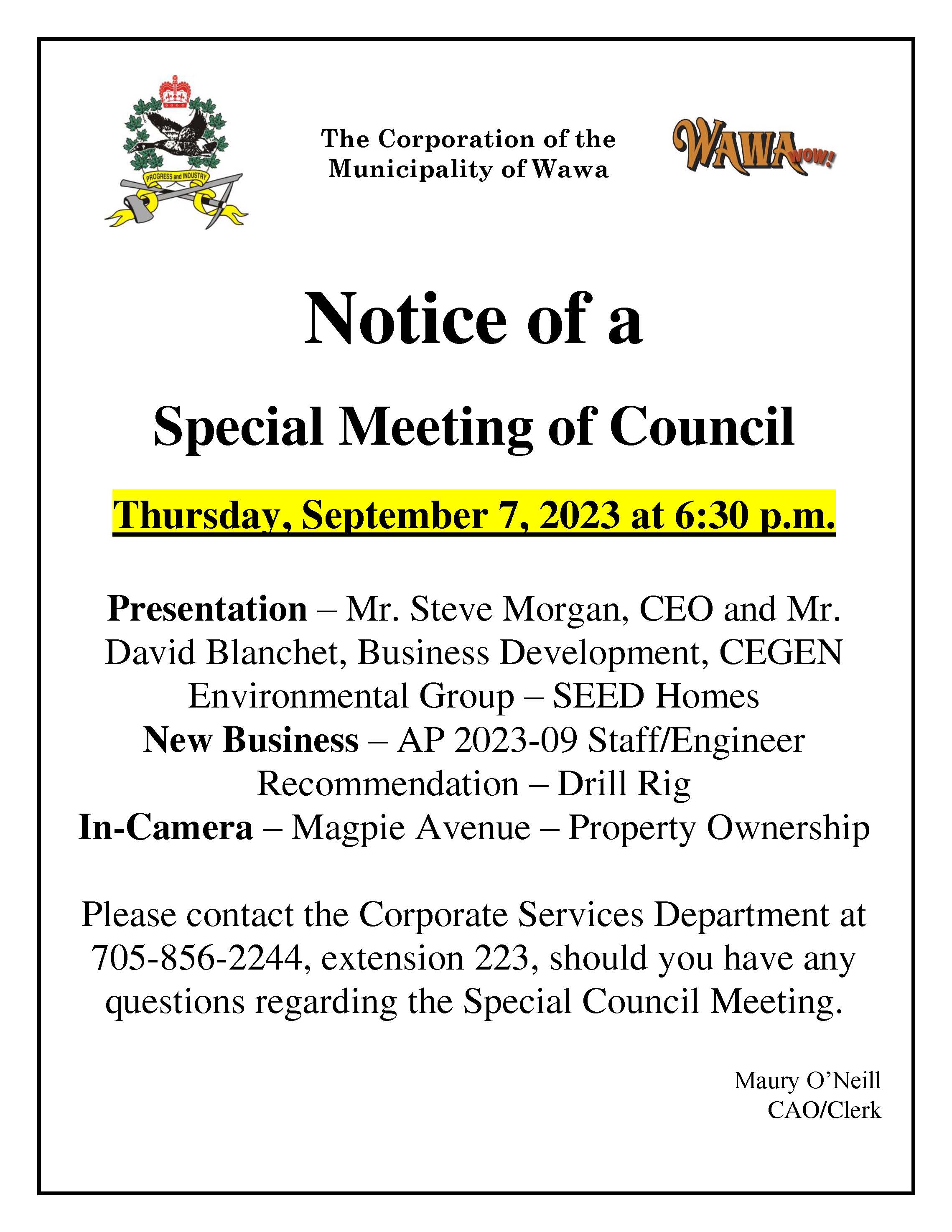 Special Council Meeting September 7