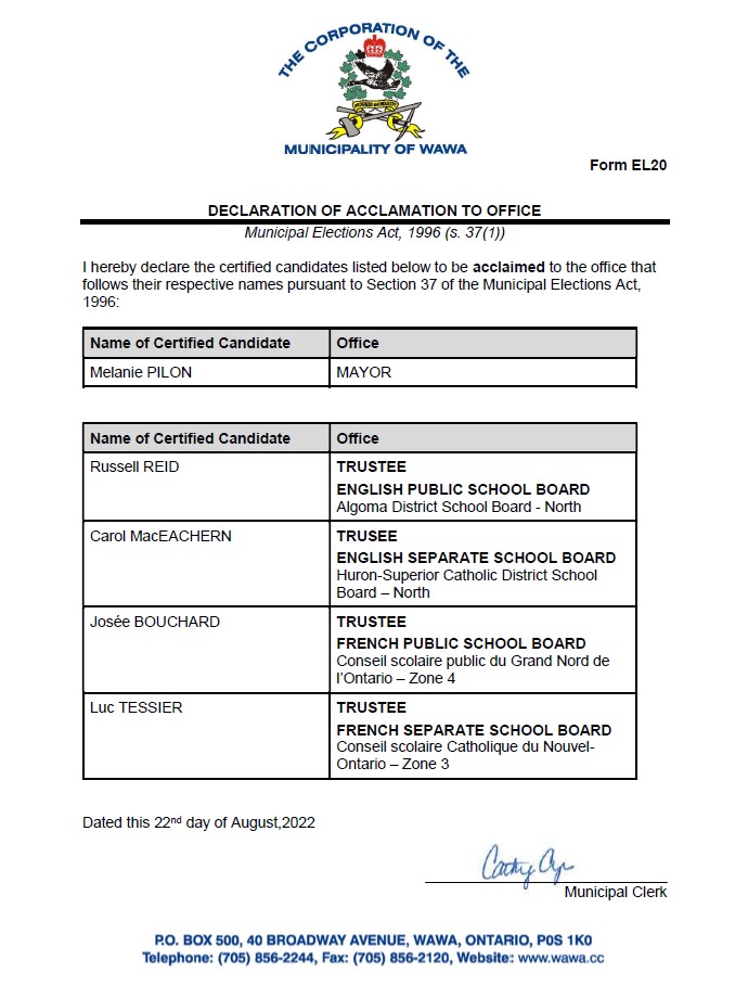 Declaration of Acclamatoin to Office