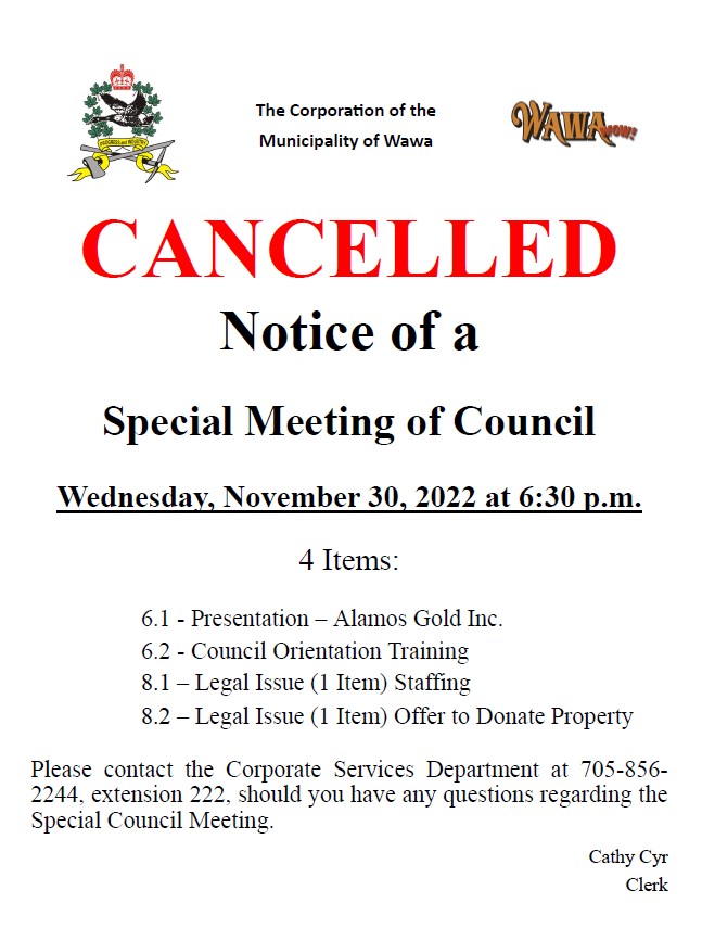 Notice of Cancellation of Meeting