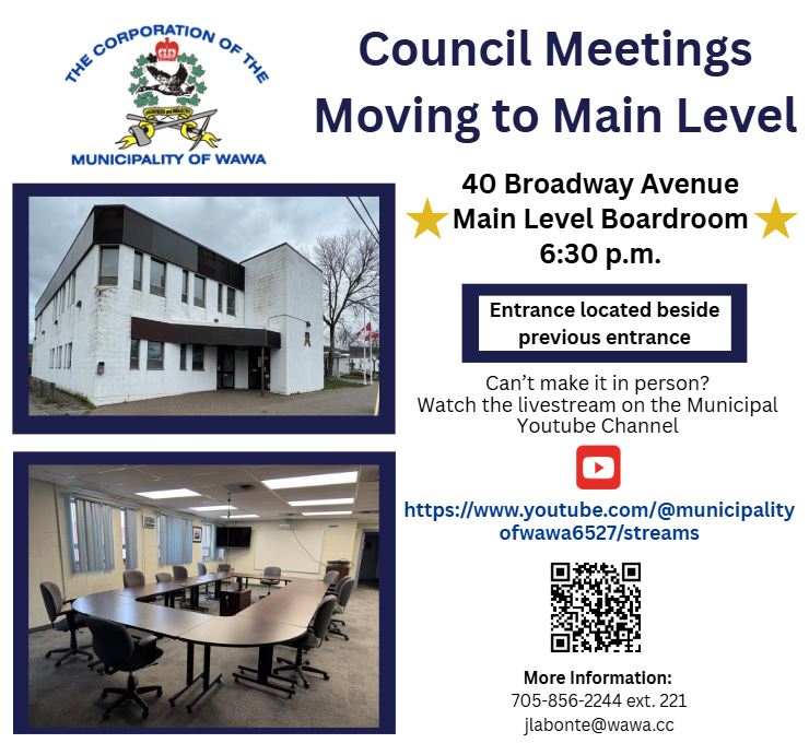 Notice - Council Meetings Moving to Main Level