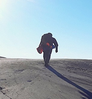 Man walking on rocks