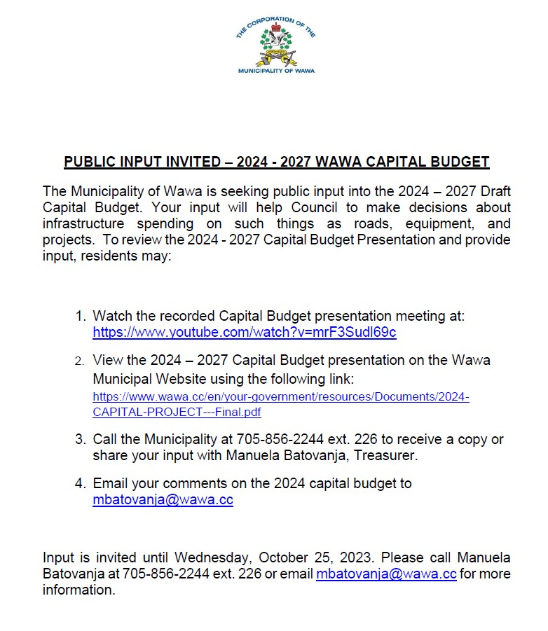 Poster for public input on the 2024 Capital Budget